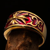 Nicely crafted Men's Fleur de Lis Band Ring Red - Solid Brass - BikeRing4u