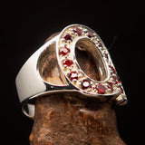 Excellent crafted Initial Ring Bold Letter Q - 15 red CZ - Sterling Silver - BikeRing4u