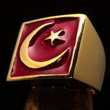 Perfectly crafted Men's Ring Crescent Moon and Star Red - Solid Brass - BikeRing4u