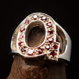 Excellent crafted Initial Ring Bold Letter Q - 15 red CZ - Sterling Silver - BikeRing4u