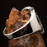 Excellent crafted Initial Ring Bold Letter R - 15 red CZ - Sterling Silver - BikeRing4u