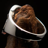 Excellent crafted Initial Ring Bold Letter R - 15 red CZ - Sterling Silver - BikeRing4u