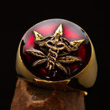 Men's Ring Cannabis Leaf Marihuana Marijuana Medical Weed Symbol Red - BikeRing4u