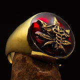 Men's Ring Cannabis Leaf Marihuana Marijuana Medical Weed Symbol Red - BikeRing4u
