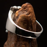 Excellent crafted Initial Ring Bold Letter T - 9 red CZ - Sterling Silver - BikeRing4u