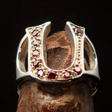 Excellent crafted Initial Ring Bold Letter U - 9 red CZ - Sterling Silver - BikeRing4u