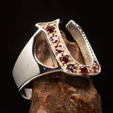 Excellent crafted Initial Ring Bold Letter U - 9 red CZ - Sterling Silver - BikeRing4u