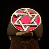Excellent crafted Men's Pinky Ring Red Star of David - Solid Brass - BikeRing4u
