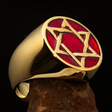 Excellent crafted Men's Pinky Ring Red Star of David - Solid Brass - BikeRing4u