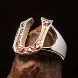 Excellent crafted Initial Ring Bold Letter U - 9 red CZ - Sterling Silver - BikeRing4u