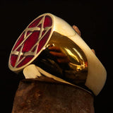 Excellent crafted Men's Pinky Ring Red Star of David - Solid Brass - BikeRing4u