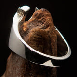 Excellent crafted Initial Ring Bold Letter V - 6 red CZ - Sterling Silver - BikeRing4u