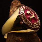 Perfectly crafted Men's Communist Ring Hammer Sickle Crest CCCP Red - Solid Brass - BikeRing4u