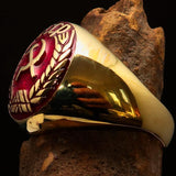 Perfectly crafted Men's Communist Ring Hammer Sickle Crest CCCP Red - Solid Brass - BikeRing4u