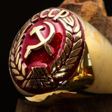 Perfectly crafted Men's Communist Ring Hammer Sickle Crest CCCP Red - Solid Brass - BikeRing4u