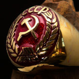 Perfectly crafted Men's Communist Ring Hammer Sickle Crest CCCP Red - Solid Brass - BikeRing4u