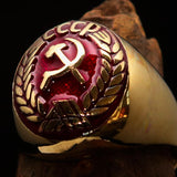 Perfectly crafted Men's Communist Ring Hammer Sickle Crest CCCP Red - Solid Brass - BikeRing4u