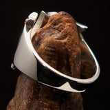 Excellent crafted Initial Ring Bold Letter W - 11 red CZ - Sterling Silver - BikeRing4u