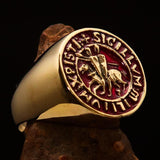 Excellent crafted Men's Templar Knight Seal Ring red - Solid Brass - BikeRing4u