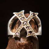 Excellent crafted Initial Ring Bold Letter X - 7 red CZ - Sterling Silver - BikeRing4u