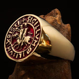 Excellent crafted Men's Templar Knight Seal Ring red - Solid Brass - BikeRing4u