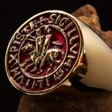 Excellent crafted Men's Templar Knight Seal Ring red - Solid Brass - BikeRing4u