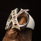 Excellent crafted Initial Ring Bold Letter X - 7 red CZ - Sterling Silver - BikeRing4u