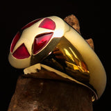 Excellent crafted Men's US Marshall Ring red Star - Solid Brass - BikeRing4u