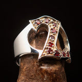 Excellent crafted Initial Ring Bold Letter Z - 10 red CZ - Sterling Silver - BikeRing4u