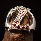 Excellent crafted Initial Ring Bold Letter Z - 10 red CZ - Sterling Silver - BikeRing4u