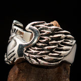 Excellent crafted Claddagh winged heart and Crown Men's Ring - Sterling Silver - BikeRing4u