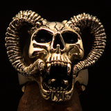 Excellent crafted Men's Brass Biker Ring Horned Ram Skull - BikeRing4u