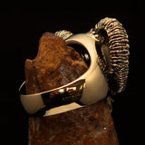 Excellent crafted Men's Brass Biker Ring Horned Ram Skull - BikeRing4u