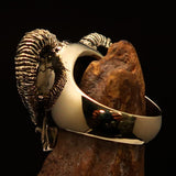 Excellent crafted Men's Brass Biker Ring Horned Ram Skull - BikeRing4u