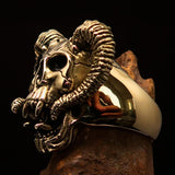 Excellent crafted Men's Brass Biker Ring Horned Ram Skull - BikeRing4u