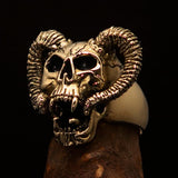 Excellent crafted Men's Brass Biker Ring Horned Ram Skull - BikeRing4u