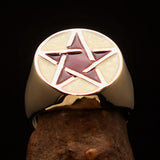 Excellent crafted Men's Pinky Ring White and Burgundy Pentagram - Solid Brass - BikeRing4u