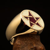 Excellent crafted Men's Pinky Ring White and Burgundy Pentagram - Solid Brass - BikeRing4u