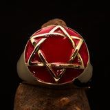 Nicely crafted Men's Hebrew Pinky Ring Red Star of David - Solid Brass - BikeRing4u