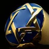 Excellent crafted Men's Hebrew Ring Blue Star of David - Solid Brass - BikeRing4u