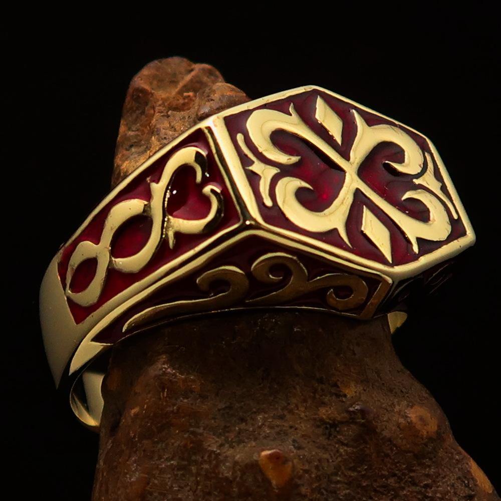Buy Men's Medieval Brass Ring red Oriental Crest - Free Shipping PayPal