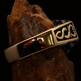 Men's Solid Brass Ring antiqued Crescent Moon Pentagram Star - BikeRing4u