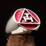 Excellent crafted ancient Men's Red Masonic Ring - Sterling Silver - BikeRing4u