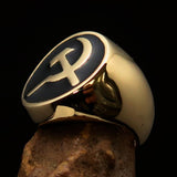 Excellent crafted Men's Socialist Ring Hammer Sickle Black - Solid Brass - BikeRing4u