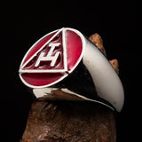 Excellent crafted ancient Men's Red Masonic Ring - Sterling Silver - BikeRing4u