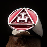 Excellent crafted ancient Men's Red Masonic Ring - Sterling Silver - BikeRing4u