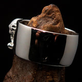 Excellent crafted Outlaw red 1% Jolly Roger Skull Band Ring - Sterling Silver - BikeRing4u