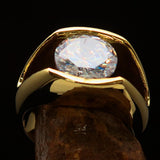 Smoothly crafted Men's Brass Solitaire Ring White Cubic Zirconia CZ - BikeRing4u