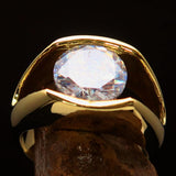 Smoothly crafted Men's Brass Solitaire Ring White Cubic Zirconia CZ - BikeRing4u