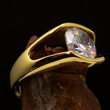 Smoothly crafted Men's Brass Solitaire Ring White Cubic Zirconia CZ - BikeRing4u